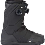 Black K2 Maysis snowboard boot features a gray dial and minimalist design.