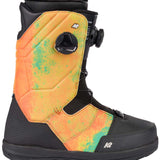 Vibrant orange and teal K2 Maysis snowboard boot features a Boa dial closure system.