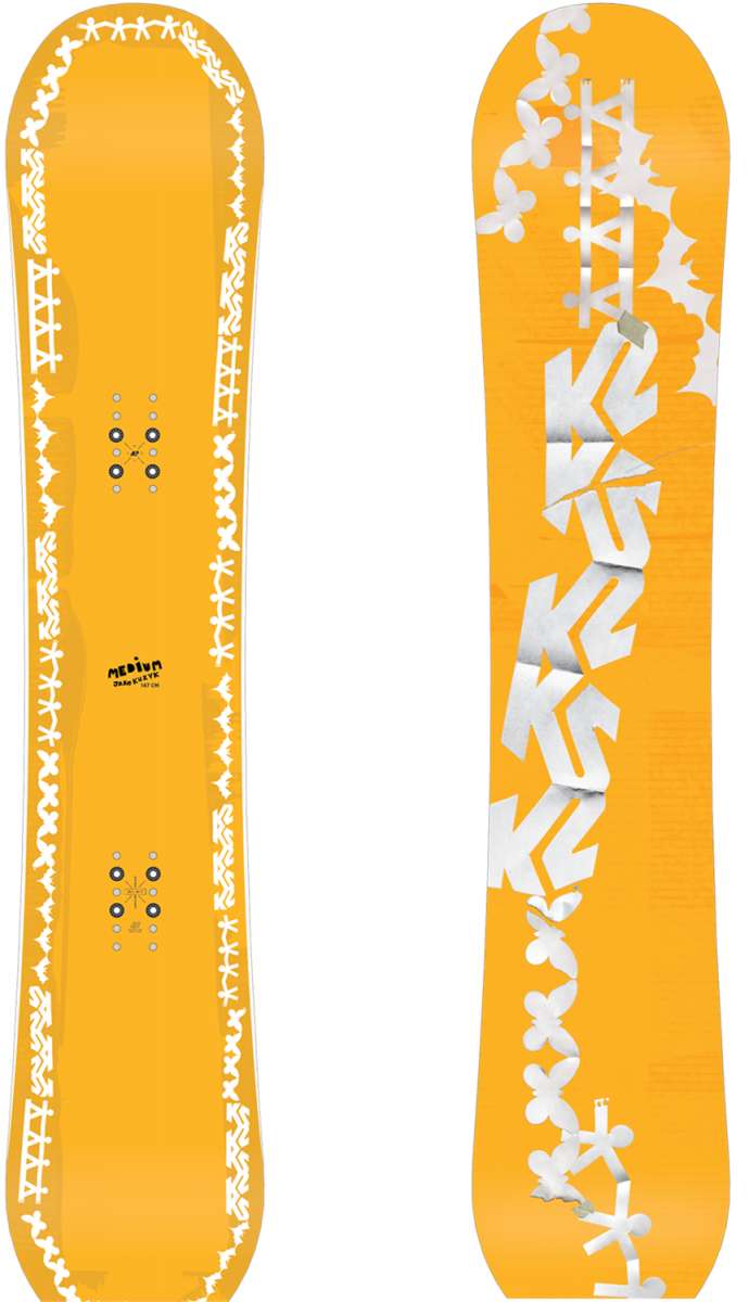 K2 2024 snowboard features a yellow and black design.