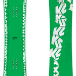 K2 2024 snowboard features a green and white design.