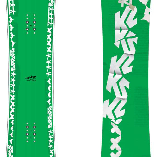 K2 2024 snowboard features a green and white design.