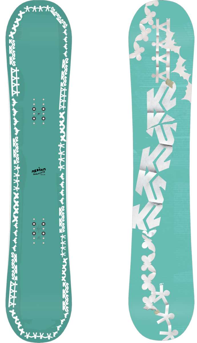K2 2024 snowboard features a green and white design.