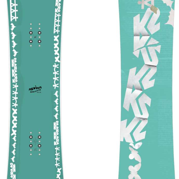 K2 2024 snowboard features a green and white design.