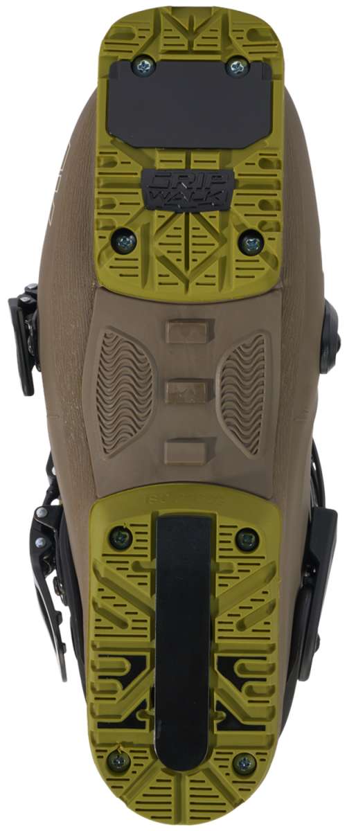 K2 Method Pro 100 ski boot sole, brown with textured black tread and yellow accents.