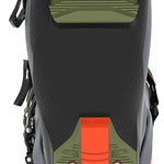 Green and black K2 Mindbender ski boot sole with red accents and visible hardware.