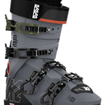 Gray and green K2 Mindbender 100 MV ski boots feature black accents and a distinctive design.