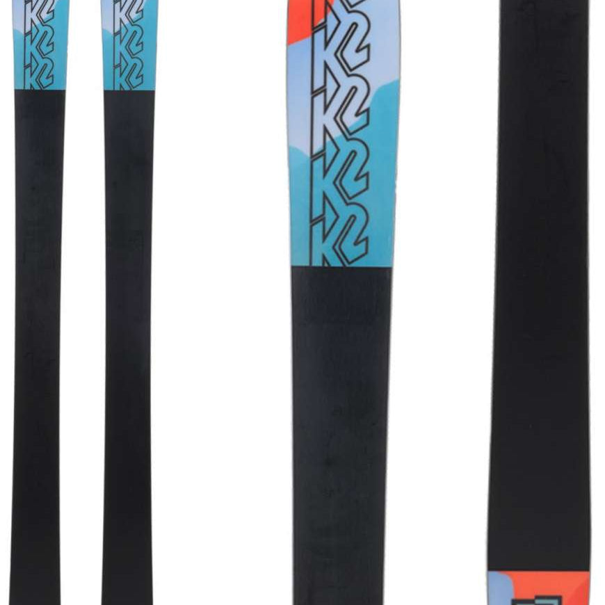 K2 Mindbender 108Ti skis feature a red and black design with a white logo.
