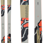 K2 Mindbender 108Ti skis feature a distinctive red and black graphic design.