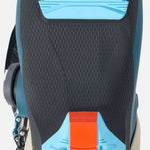 Black K2 Mindbender 130 BOA ski boot sole features blue and orange textured grip patterns.