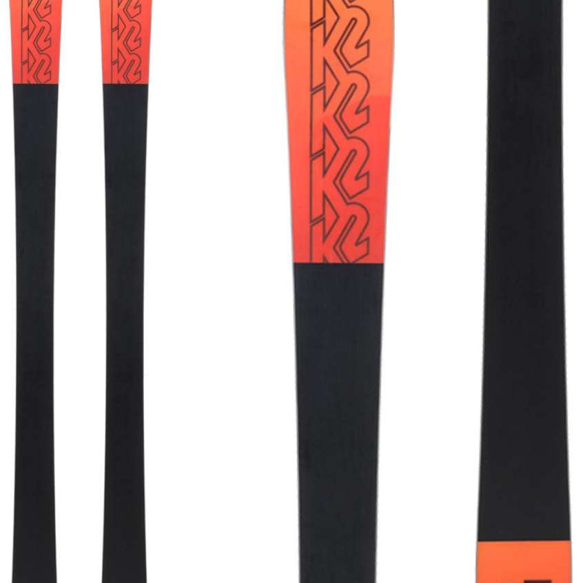 K2 Mindbender 89Ti skis feature a red and black design with a textured surface.