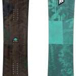 K2 Passport snowboard 2024 features a dark green graphic with white and blue accents.