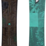 K2 Passport snowboard 2024 features a dark green graphic with white and blue accents.