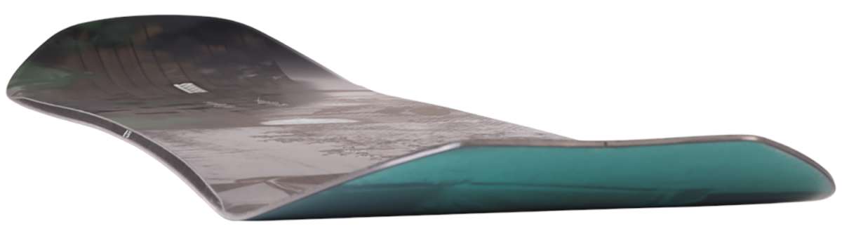 K2 Passport snowboard 2024 features a dark gray top with a vibrant green base.