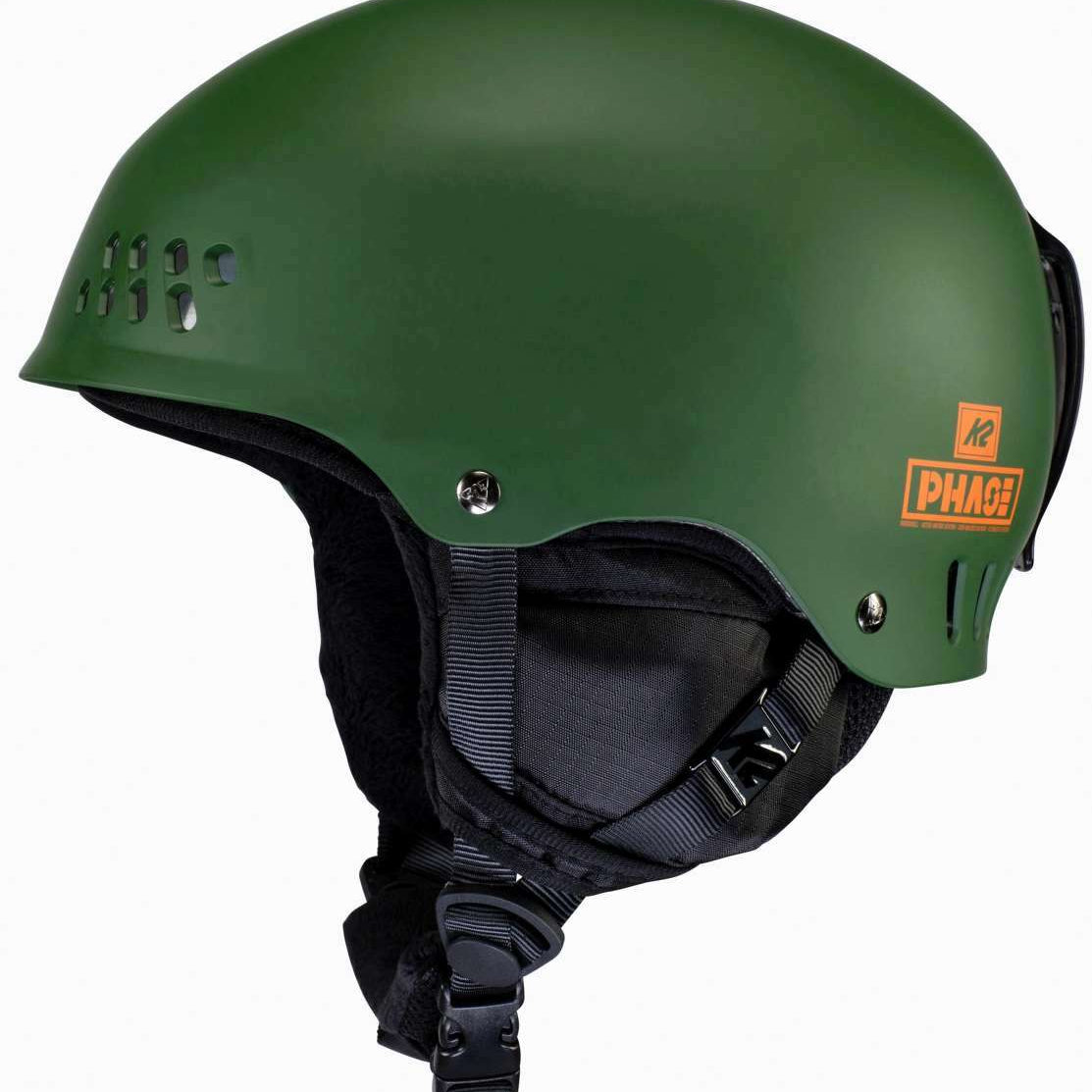K2 Phase Pro Helmet 2023, a green ski helmet with a matte finish and dark gray interior.