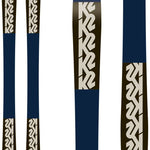 K2 Poacher skis feature a black and white design with red accents.