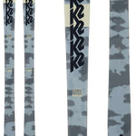 K2 Reckoner 92 skis feature a distinctive gray and blue camouflage pattern.