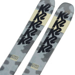 K2 Reckoner 92 skis 2024 feature a distinctive gray and blue graphic design.