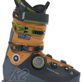 K2 Recon 110 BOA ski boots feature a black and orange design with visible BOA adjustment dials.