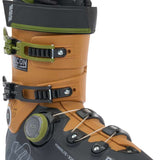 K2 Recon 110 BOA ski boots feature a black and orange color scheme with a distinctive design.