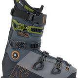 K2 Recon 120 MV ski boots feature a gray and green color scheme with distinctive orange accents.