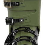 K2 Recon 120 MV ski boot in a dark green color with black accents and a distinctive design.
