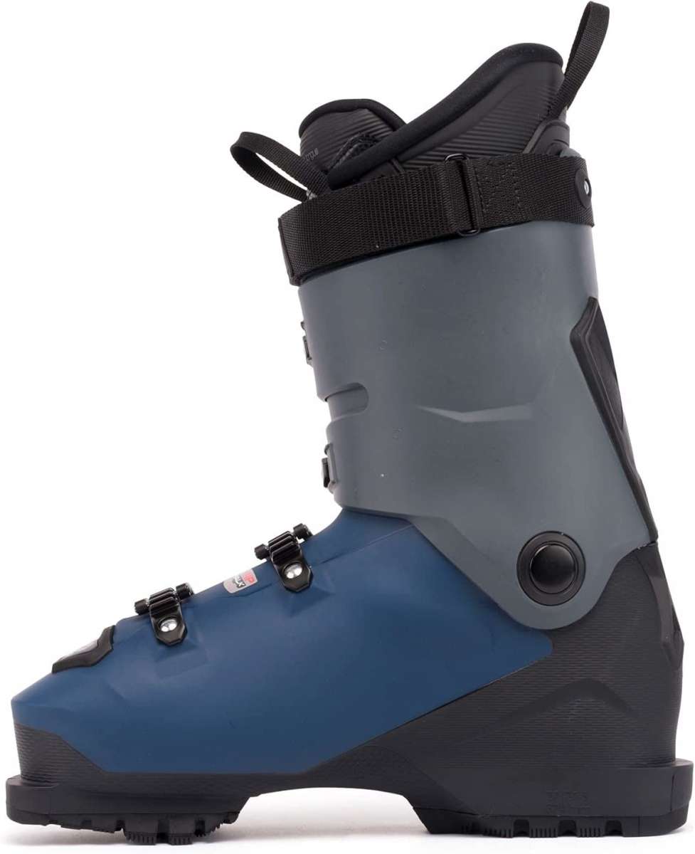 The K2 Recon 90 MV Ski Boot is a blue and black ski boot with a BOA closure system. It features a sturdy design, suitable for winter sports enthusiasts.