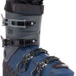 The image shows a pair of K2 Recon 90 MV ski boots for the year 2023. The boots are blue and black, featuring a BOA dial closure system and a sturdy design suitable for winter sports.