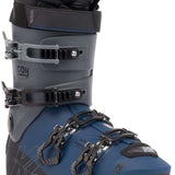 The image shows a pair of K2 Recon 90 MV ski boots for the year 2023. The boots are blue and black, featuring a BOA dial closure system and a sturdy design suitable for winter sports.