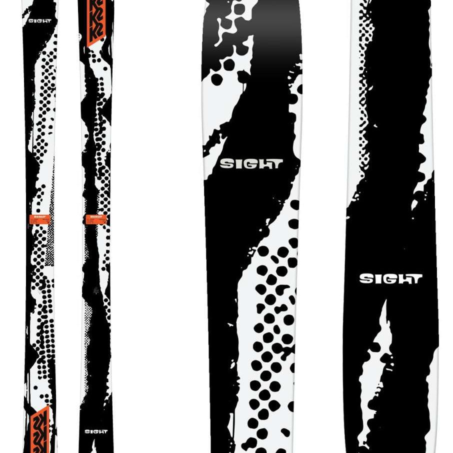 K2 Sight skis 2023 feature a black and white graphic design.