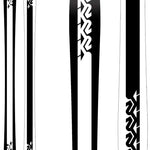 K2 Sight skis 2023 feature a black and white design with distinctive graphic patterns.