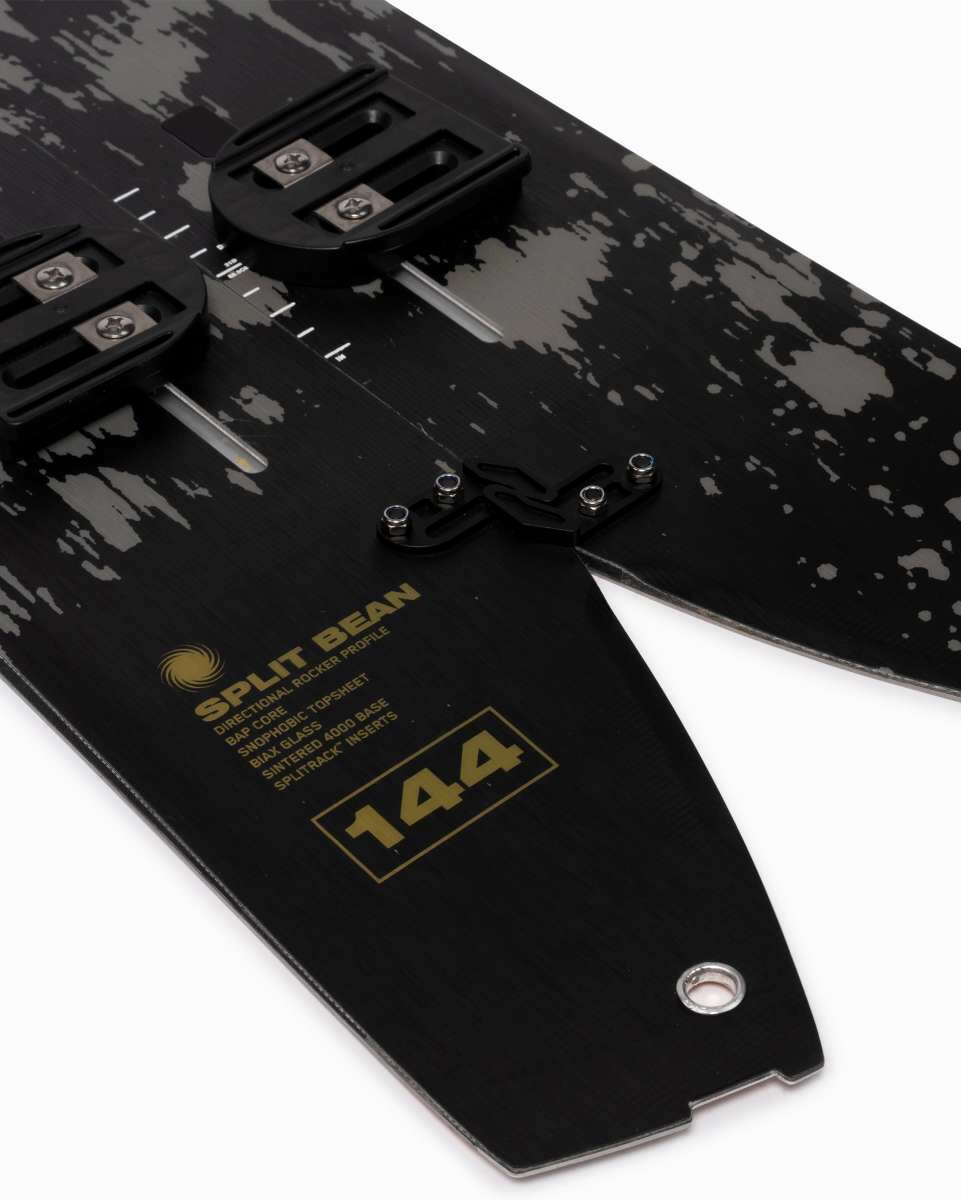 K2 Split Bean splitboard package 2022 features a black top sheet and distinctive graphics.