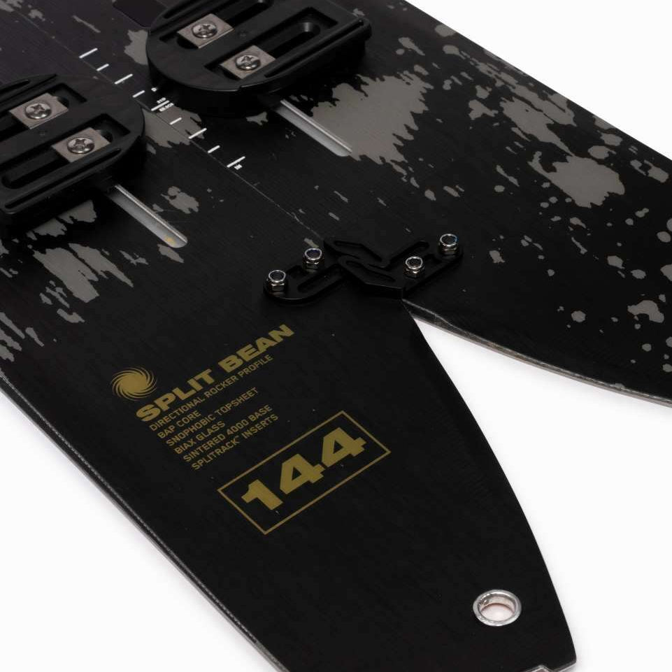 K2 Split Bean splitboard package 2022 features a black top sheet and distinctive graphics.