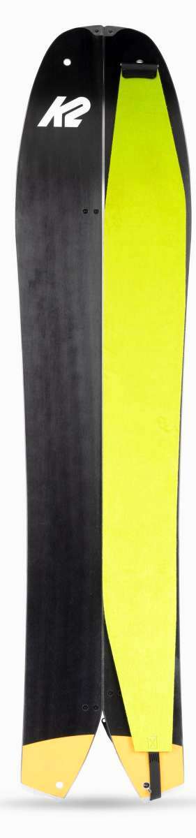 K2 Split Bean splitboard package features a black and yellow design.