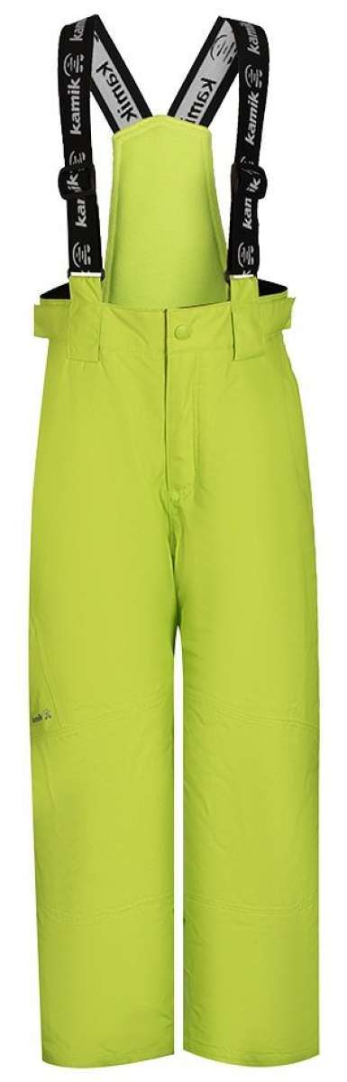Kamik Boys Harper Insulated Pants 2024 - Lime green insulated pants with adjustable black straps and silver buckles on the sides.