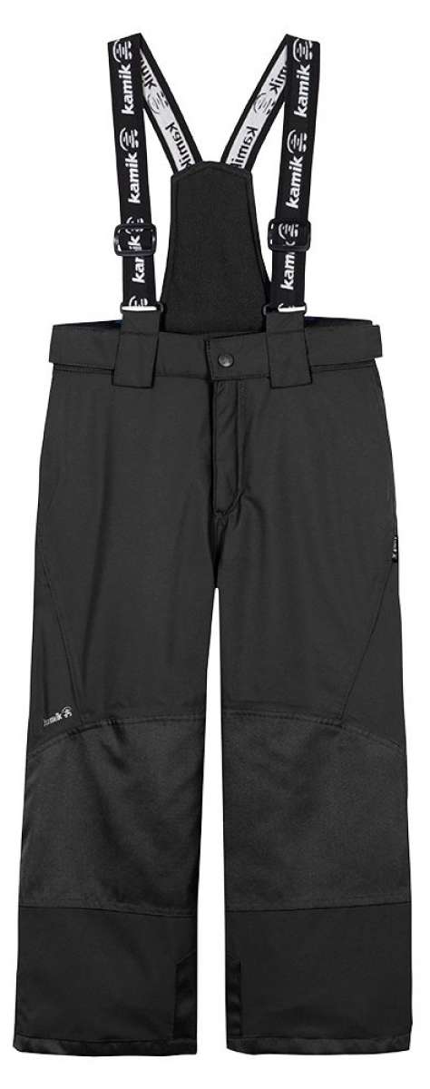 Kamik Boys Harper Insulated Pants 2024 - Black snow pants with adjustable suspenders and multiple pockets on the sides.