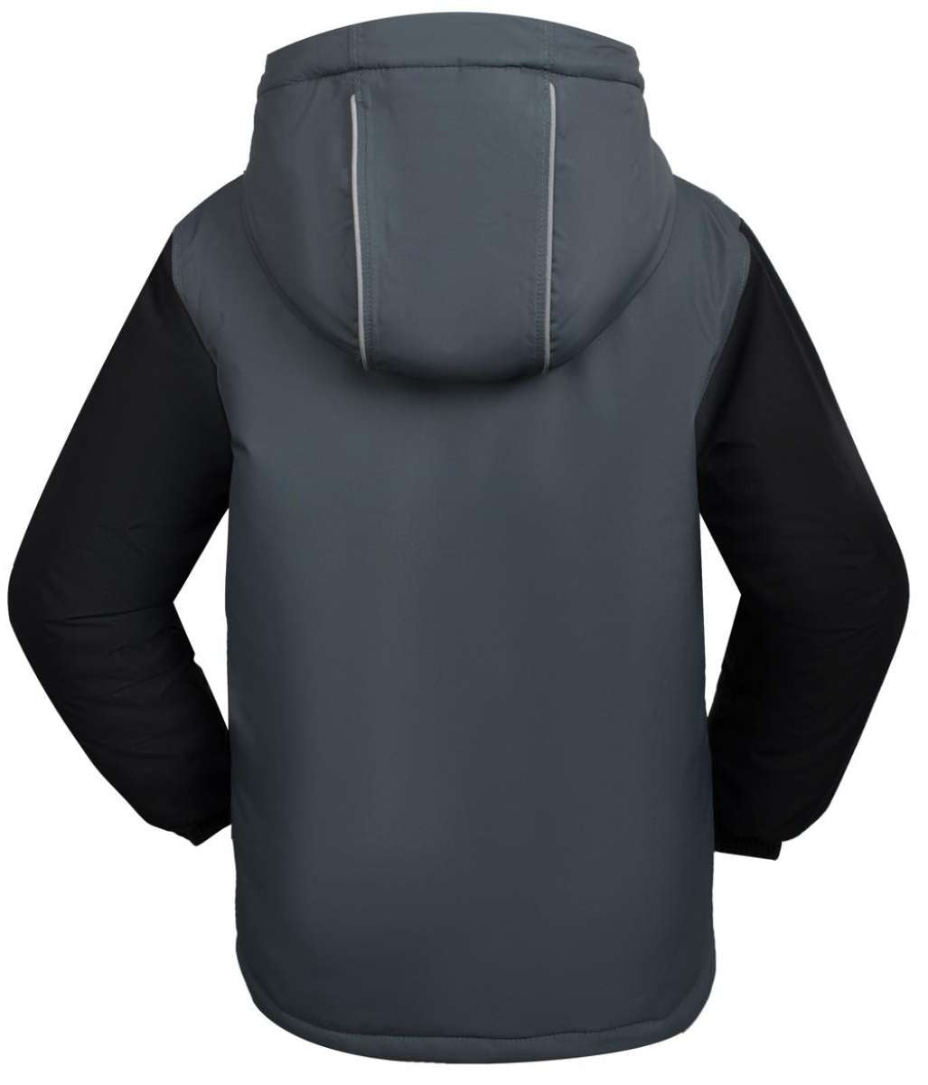 Kamik Boys Max Insulated Jacket 2024 - A dark gray jacket with a hood, featuring black sleeves and a solid color body.