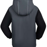 Kamik Boys Max Insulated Jacket 2024 - A dark gray jacket with a hood, featuring black sleeves and a solid color body.