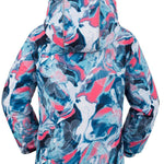 Kamik Junior's Tallie Floressence Jacket 2024 - A blue and pink jacket with a floral pattern, featuring white flowers and leaves.