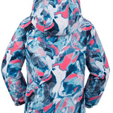 Kamik Junior's Tallie Floressence Jacket 2024 - A blue and pink jacket with a floral pattern, featuring white flowers and leaves.