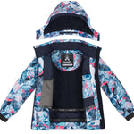 Kamik Junior's Tallie Floressence Jacket 2024 - A blue and pink floral patterned jacket with a hood, featuring a navy lining.