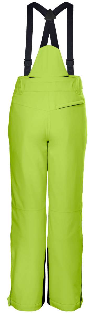 Killtec Boys Functional Bib 2022-2023 - A lime green bib with adjustable black straps and a zippered pocket on the back.