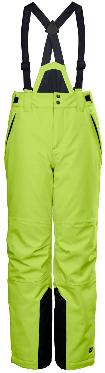 Killtec Boys Functional Bib 2022-2023 - A pair of lime green snow pants with black accents and adjustable suspenders.