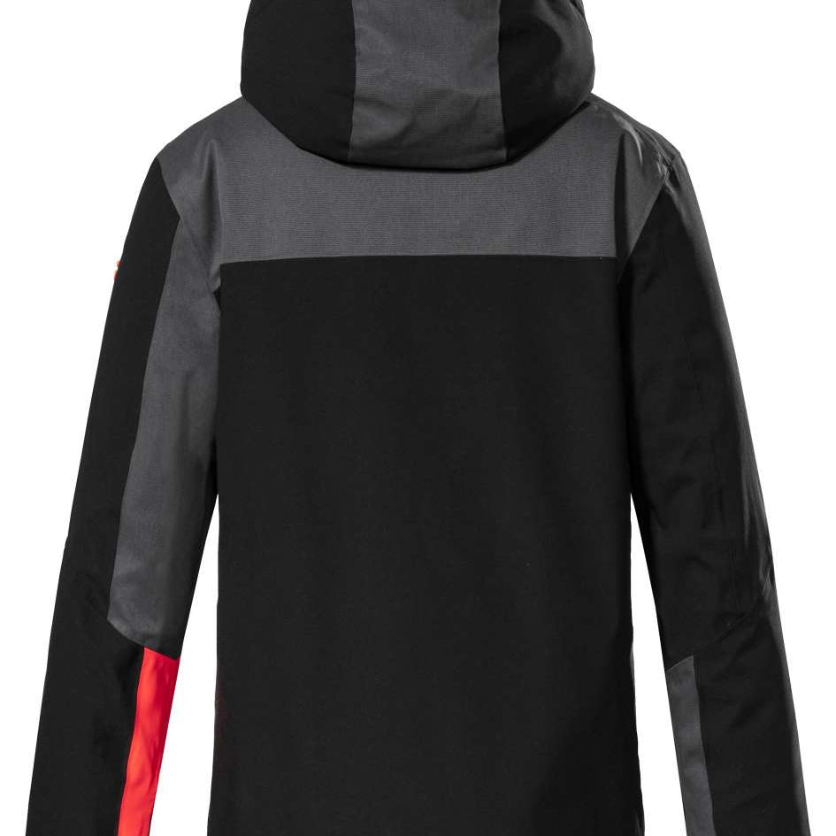 Killtec Boys KSW159 Two Color Jacket 2022-2023 - A black and red jacket with a hood, featuring two color blocks on the sleeves.