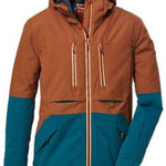 Killtec Boys KSW 127 Insulated Jacket 2024 - A brown and blue boys' jacket with a hood, featuring two zippered pockets on the front.