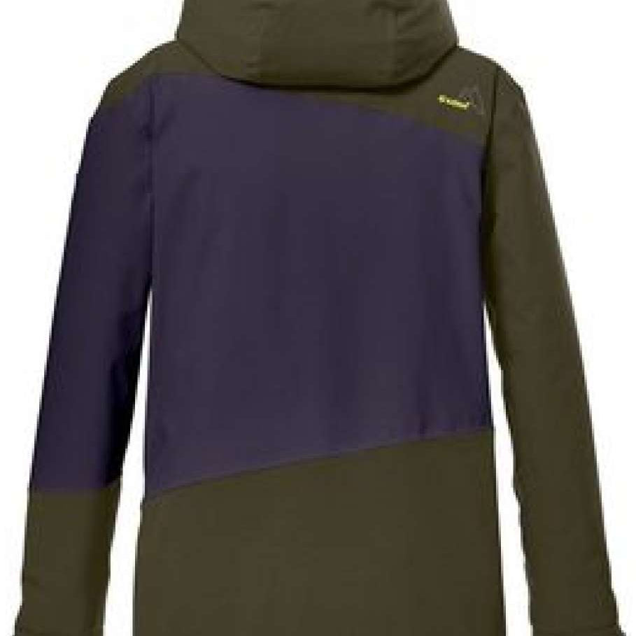 Killtec Boys KSW 174 Insulated Jacket 2024 - A dark-colored jacket with a hood, featuring a logo on the upper right side.