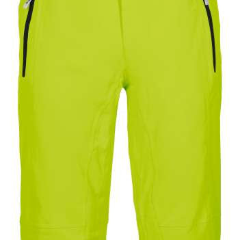 Killtec Enosh Detachable Suspender Pant 2022-2023 - A pair of lime green snow pants with black detachable suspenders and a zippered pocket on the side.