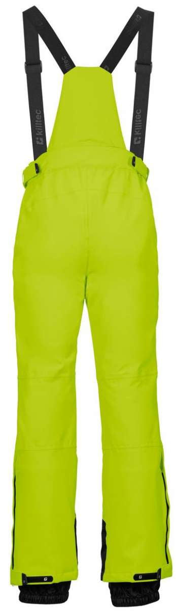 Killtec Enosh Detachable Suspender Pant 2022-2023 - A pair of lime green snow pants with adjustable suspenders and black trim.