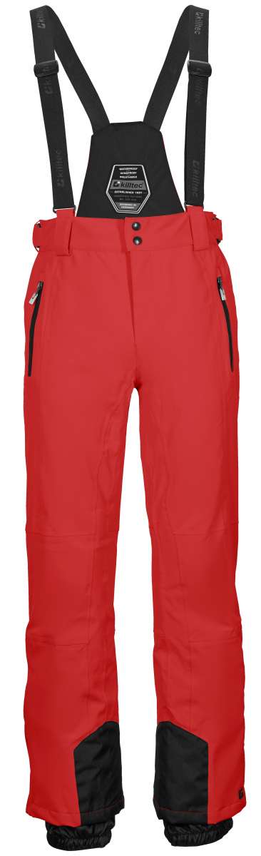 Killtec Enosh Detachable Suspender Pant 2022-2023 - Red snow pants with black detachable suspender straps and zippered pockets.