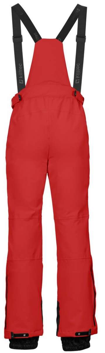 Killtec Enosh Detachable Suspender Pant 2022-2023 - A pair of red snow pants with adjustable suspenders and black buckles.