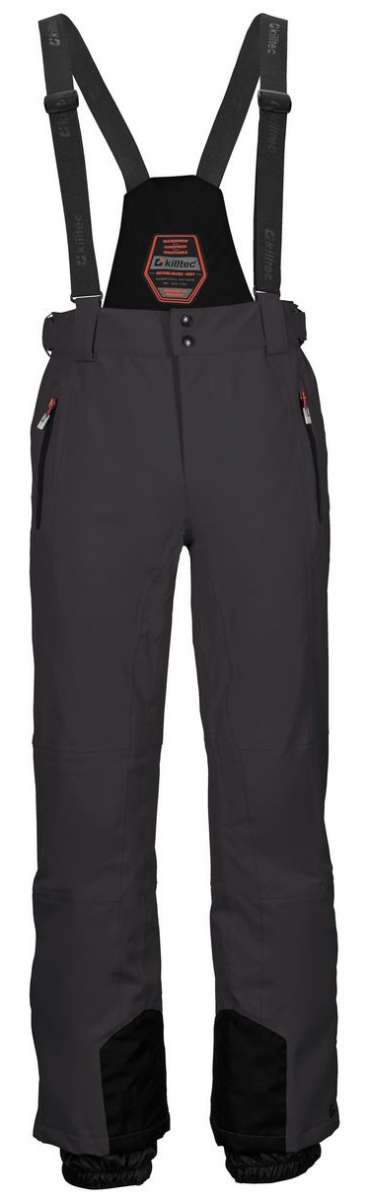 Killtec Enosh Detachable Suspender Pant 2022-2023 - Black pants with red and white logo on waistband, adjustable suspenders, and zippered pockets.